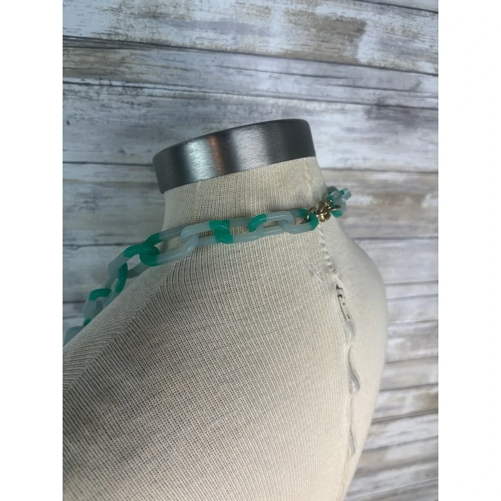 J. Crew Chunky Link Chain Necklace Opaque Blue Green Resin Statement